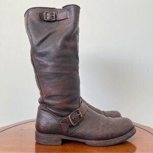 Frye Veronica Tall Slouch Leather Buckle Harness Moto Riding Boots  | US 10